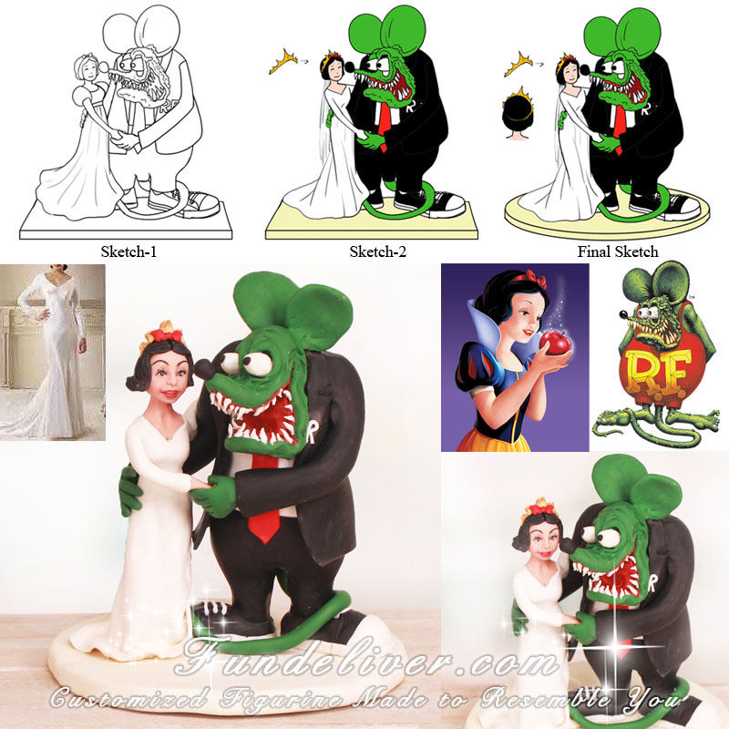 Snow White and Rat Fink Wedding Cake Toppers